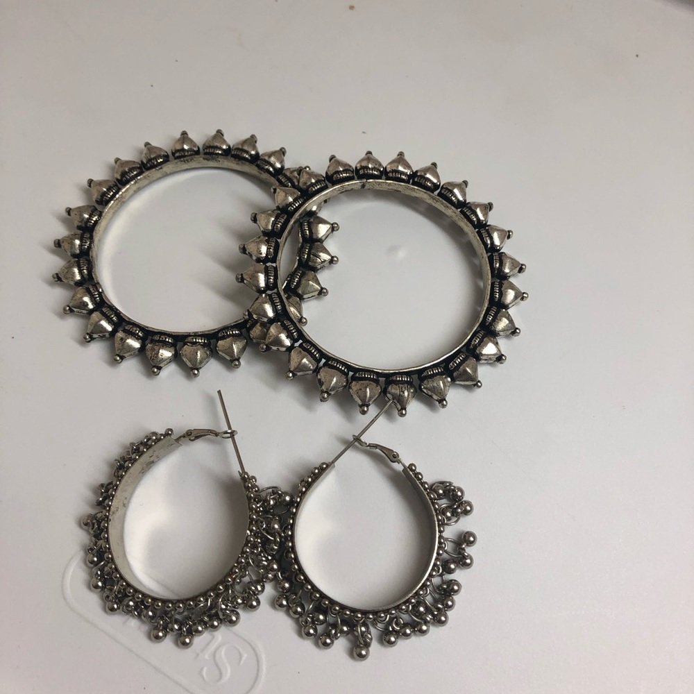 Indian traditional sliver bangle and earring jewelry set